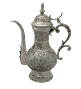 FINE 925 STERLING SILVER HANDMADE CHASED LEAF APPLIQUE MATTE & SHINY OIL PITCHER