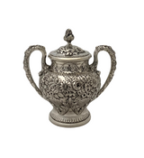 ANTIQUE S. KIRK & SON 925 STERLING SILVER HANDMADE FLORAL REPOUSSE HONEY DISH