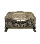 ITALY 925 STERLING SILVER HANDMADE LEAF APPLIQUE MATTE SHINY FLAT NAPKIN HOLDER