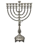 FINE 925 STERLING SILVER HANDMADE LEAF APPLIQUE CHASED SWIRL CHANUKAH MENORAH