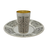 FINE 925 STERLING SILVER HANDMADE CHASED SWIRL ORNATE MATTE & SHINY CUP & TRAY