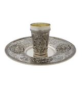 925 STERLING SILVER HANDMADE FLORAL ORNATE APPLIQUE SWIRL MATTE SHINY CUP & TRAY