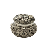 ANTIQUE JENKINS & JENKINS 925 STERLING SILVER HANDMADE FLORAL REPOUSSE ROUND BOX