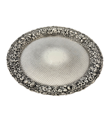 ANTIQUE 925 STERLING SILVER HANDMADE FLORAL ORNATE REPOUSSE ROUND SERVING TRAY