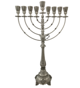 FINE TALL 925 STERLING SILVER HANDMADE CHASED SWIRL LEAF APPLIQUE ORNATE MENORAH