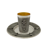 FINE 925 STERLING SILVER HANDMADE LEAF APPLIQUE MATTE & SHINY SLEEK CUP & TRAY