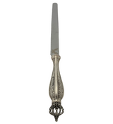 FINE SILVER PLATED HANDMADE CHASED LEAF SWIRL EMBOSSED ORNATE SERRATED KNIFE