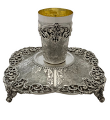 FINE 925 STERLING SILVER HANDMADE FLORAL LEAF LACE SWIRL APPLIQUE CUP & TRAY
