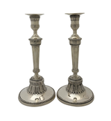 ANTIQUE AMERICAN 925 STERLING SILVER HANDMADE SHINY BEADED ROUND CANDLESTICKS