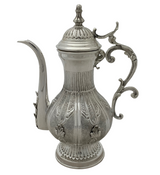 FINE 925 STERLING SILVER HANDMADE LEAF APPLIQUE ORNATE MATTE & SHINY OIL PITCHER