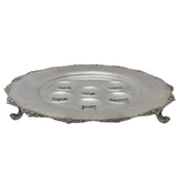 FINE 925 STERLING SILVER HANDMADE MODERN STRIATED SLEEK ORNATE 3 LEG SEDER PLATE