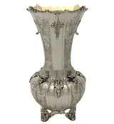 FINE 925 STERLING SILVER HANDMADE SWIRL CHASED LEAF APPLIQUE ORNATE FLOWER VASE