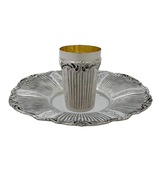 FINE 925 STERLING SILVER HANDMADE STRIATED SWIRL CHASED ORNATE SLEEK CUP & TRAY