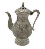 FINE 925 STERLING SILVER HANDMADE CHASED LEAF APPLIQUE MATTE & SHINY OIL PITCHER