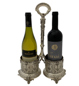 925 STERLING SILVER HANDMADE LEAF APPLIQUE MATTE SHINY DOUBLE WINE BOTTLE HOLDER