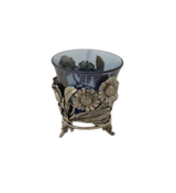 ITALY 925 STERLING SILVER & BLUE CRYSTAL HANDMADE FLORAL LEAF SINGLE SALT HOLDER