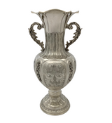 LARGE 925 STERLING SILVER HANDMADE LEAF APPLIQUE SWIRL CHASED ORNATE FLOWER VASE