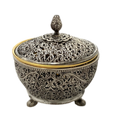 ITALIAN 925 STERLING SILVER & GOLD PLATED HANDMADE OPEN LACE ORNATE HONEY DISH