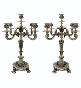PAIR OF OLD PORTUGUESE 800 SILVER CHASED LEAF APPLIQUE ORNATE 5 LIGHT CANDELABRA