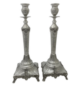 FINE 925 STERLING SILVER HANDMADE LEAF APPLIQUE ORNATE MATTE SHINY CANDLESTICKS