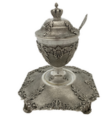 925 STERLING SILVER HANDMADE FLORAL LEAF APPLIQUE ORNATE MATTE HONEY DISH & TRAY