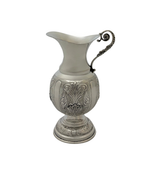 925 STERLING SILVER HANDMADE FLORAL APPLIQUE CHASED MATTE & SHINY OIL PITCHER
