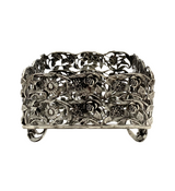 ITALIAN 925 STERLING SILVER HANDMADE FLORAL LEAF OPEN SQUARE FLAT NAPKIN HOLDER