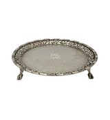 ANTIQUE 925 STERLING SILVER HANDMADE HEAVY FLORAL REPOUSSE ORNATE SERVING TRAY