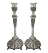 FINE ITALY 925 STERLING SILVER HANDMADE FLORAL SWIRL CHASED ORNATE CANDLESTICKS