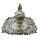 925 STERLING SILVER HANDMADE LEAF APPLIQUE MATTE & SHINY CROWN LIQUOR CUP & TRAY
