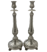FINE 925 STERLING SILVER HANDMADE CHASED LEAF APPLIQUE ORNATE SWIRL CANDLESTICKS