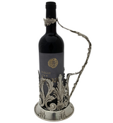 FINE ITALIAN 925 STERLING SILVER HANDMADE OPEN CHASED LEAF ORNATE BOTTLE HOLDER