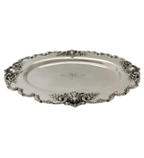 ANTIQUE AMERICAN 925 STERLING SILVER HANDMADE FOLIATE SCROLL OVAL PLATTER TRAY