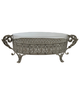 TOPAZIO 925 STERLING SILVER & CRYSTAL HANDMADE OVAL INTRICATE LACE CENTERPIECE