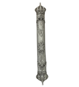 FINE 925 STERLING SILVER HANDMADE LEAF APPLIQUE ORNATE CROWN MATTE MEZUZAH