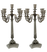 PAIR OF ITALIAN 925 STERLING SILVER HANDMADE ELEGANT FLORAL 6 LIGHT CANDELABRA