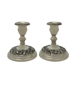 ANTIQUE S. KIRK & SON STERLING SILVER HANDMADE FLORAL REPOUSSE CANDLESTICKS