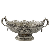 ANTIQUE CONTINENTAL 900 SILVER HANDMADE REPOUSSE FLORAL FOLIATE 2 HANDLE BOWL