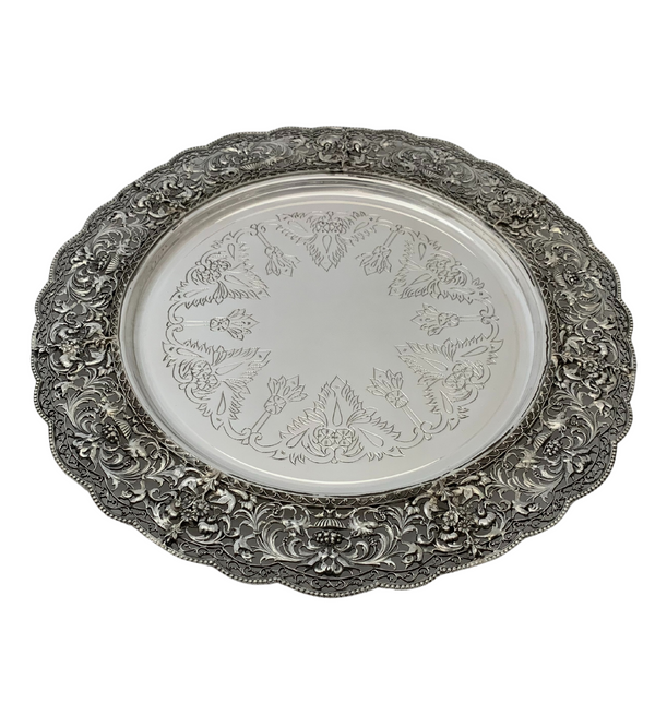 FINE 925 STERLING SILVER HANDMADE PIERCED ENGRAVED AMERICAN BORDER STYLE CHARGER