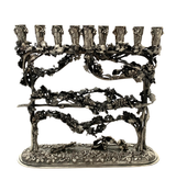ITALIAN 925 STERLING SILVER HANDMADE HEAVY GRAPE & LEAF APPLIQUE ORNATE MENORAH
