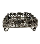 ITALIAN 925 STERLING SILVER HANDMADE FLORAL LEAF OPEN SQUARE FLAT NAPKIN HOLDER