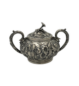 ANTIQUE S. KIRK & SON 925 STERLING SILVER HANDMADE FLORAL REPOUSSE HONEY DISH