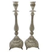 FINE 925 STERLING SILVER HANDMADE LEAF APPLIQUE CHASED SWIRL ORNATE CANDLESTICKS