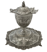 925 STERLING SILVER HANDMADE CHASED SWIRL FLORAL OPEN LACE HONEY DISH & TRAY