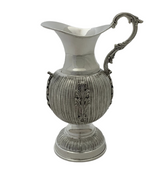 FINE 925 STERLING SILVER HANDMADE LEAF APPLIQUE STRIATED MATTE SHINY OIL PITCHER