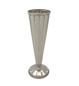 ANTIQUE 925 STERLING SILVER HANDMADE LINEAR RIBBED SHINY SLEEK TRUMPET VASE