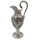 ANTIQUE S. KIRK & SON 925 STERLING SILVER HANDMADE ROSE FLORAL REPOUSSE PITCHER
