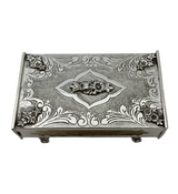 925 STERLING SILVER HANDMADE FLORAL ORNATE CHASED MATTE & SHINY MATCHBOX HOLDER