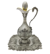 FINE 925 STERLING SILVER HANDMADE LEAF CHASED SWIRL ORNATE BOTTLE HOLDER & TRAY