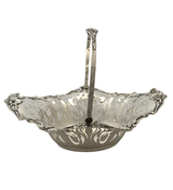 ANTIQUE 925 STERLING SILVER HANDMADE OPEN LACE FLORAL ORNATE OVAL BASKET BOWL